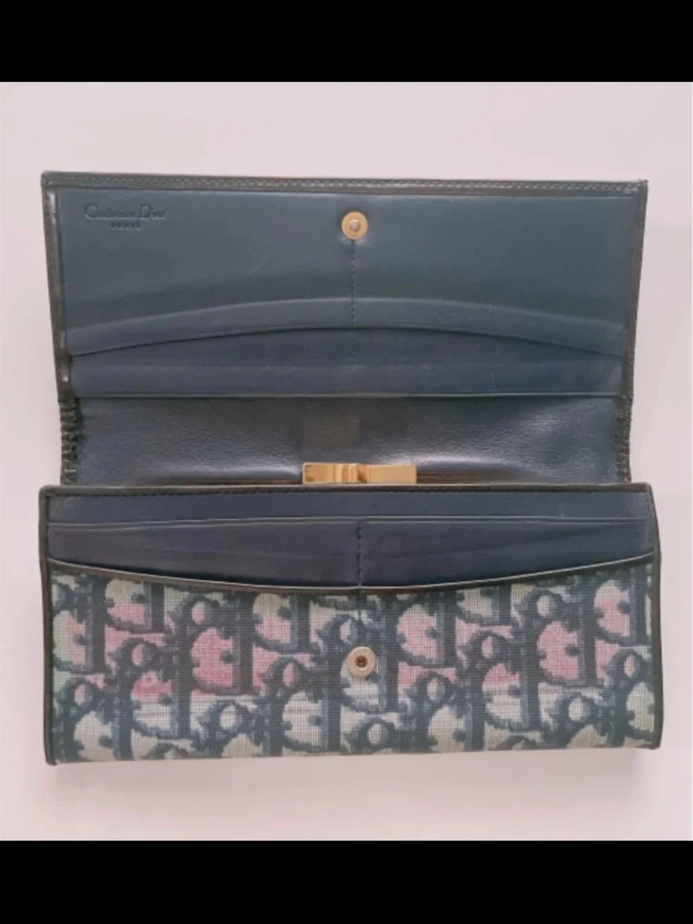 Dior Oblique Fold Wallet in Navy and Beige Canvas